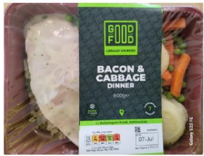 Good Food Locally Sourced Freshly Prepared Bacon and Cabbage Dinner